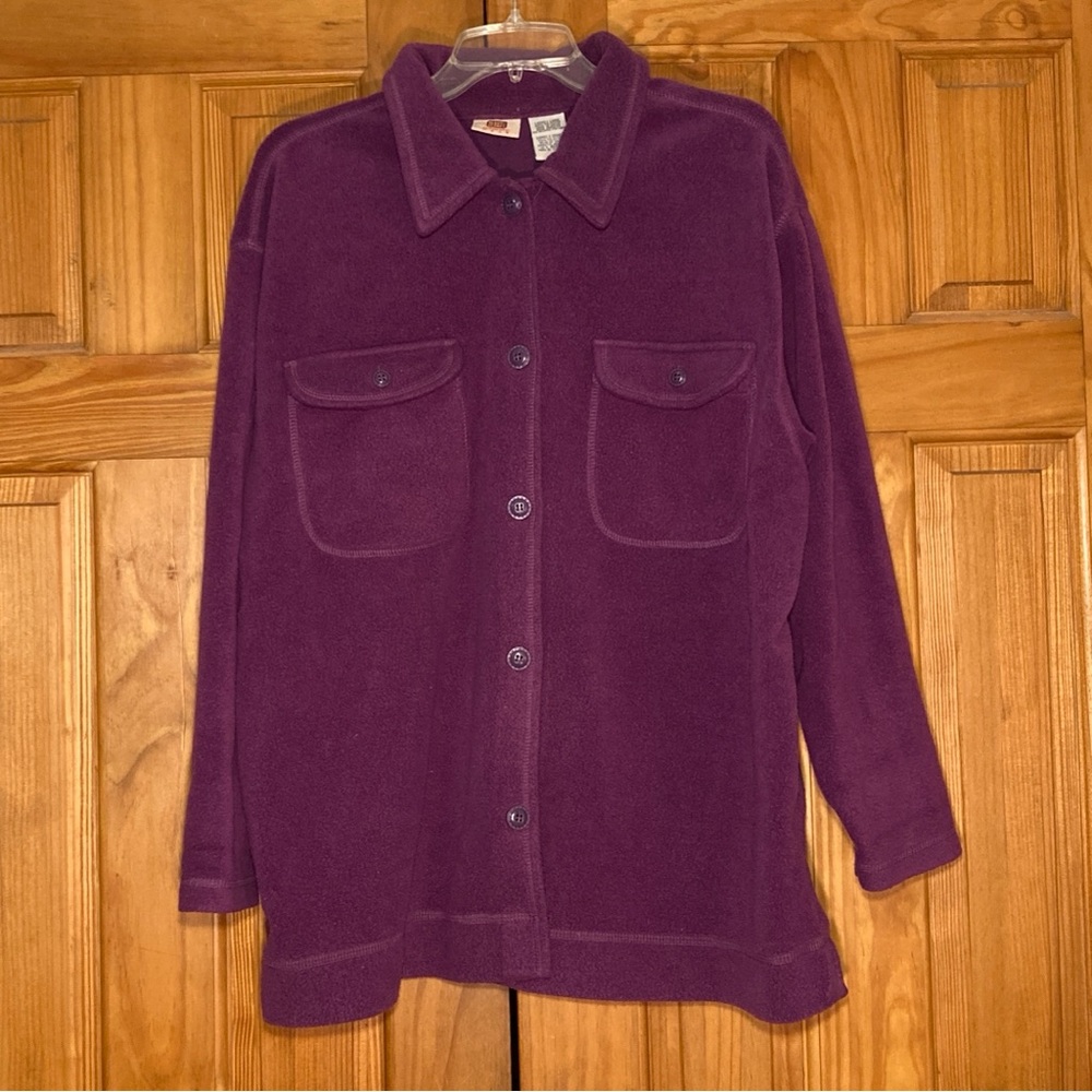 EUC Faded Glory Vintage 90s Fleece Top Long Sleeve Blouse Purple Size L Large